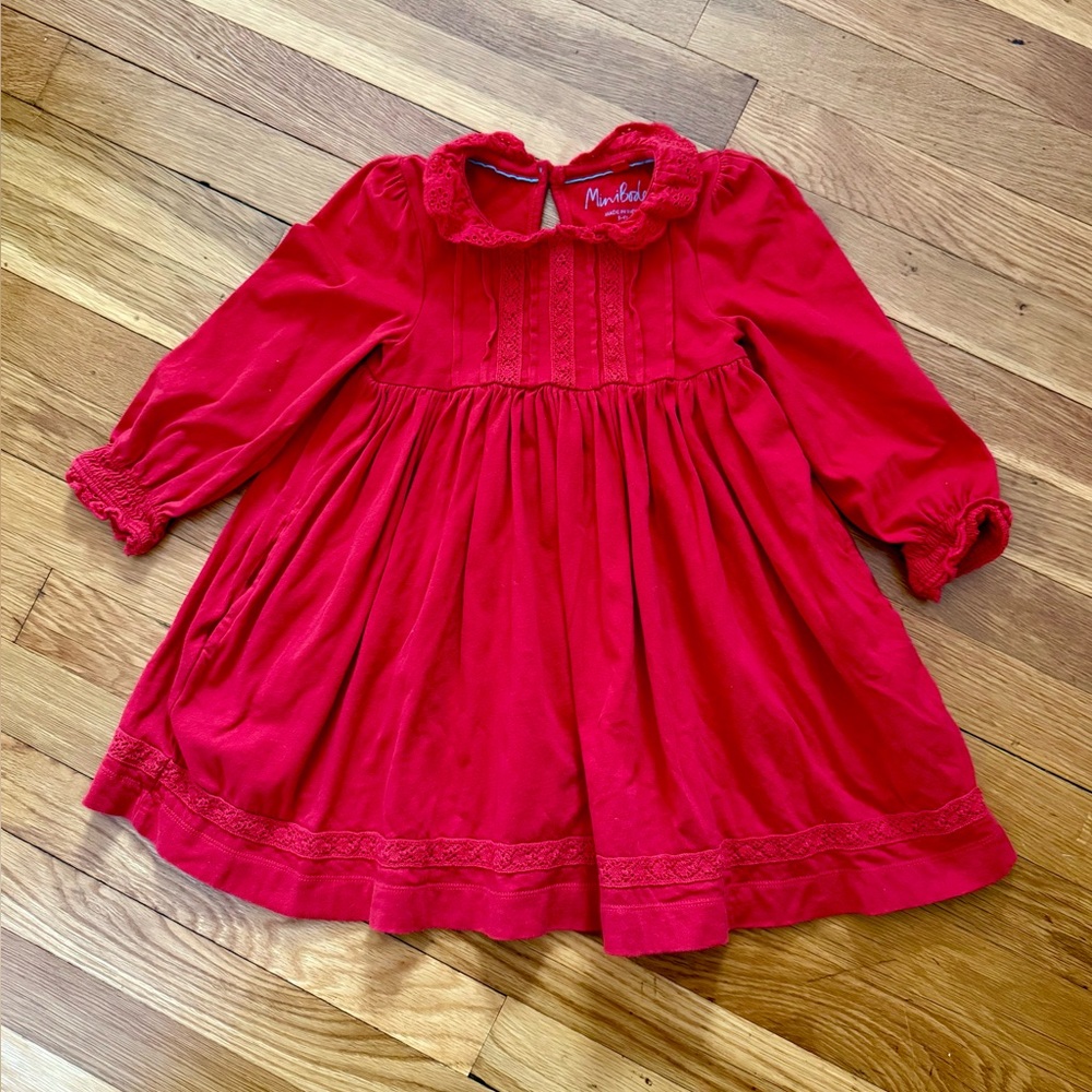 Mini Boden Girls’ 3-4Y Broderie Lace Collar Dress w/smocking/ruffle on cuffs